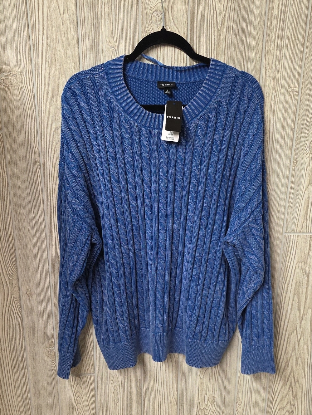 Torrid Blue Wash Cable Knit Crew Neck Pullover Sweater Womens Plus Size 2X NWT
